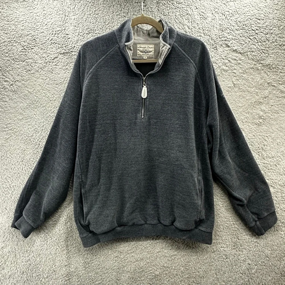Straight Down Mens XL Quarter Zip Fleece Pullover Useless Bay Golf Gray Outdoor
